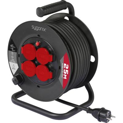 Sygonix SY-10236129 Kabelhaspel 25 m Zwart Randaarde stekker
