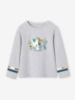Sportief shirt met glanzend tropisch motief meisjes gemêleerd grijs - thumbnail