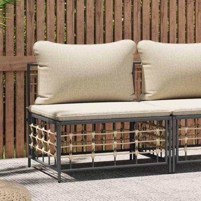 Tuinmiddenbank met beige kussens poly rattan Tuinmiddenbank met beige kussens poly rattan
