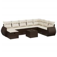 8-delige Loungeset met kussens poly rattan bruin - thumbnail