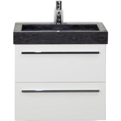 Seville Badmeubelset 60 cm - Wit Hoogglans - Wastafel Hardsteen Wit Lucca