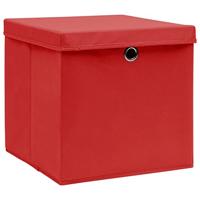 Opbergboxen met deksel 10 st 28x28x28 cm rood - thumbnail