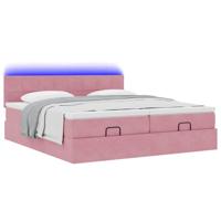 Ottoman bed met matrassen en LED's 160x200cm fluweel roze - thumbnail