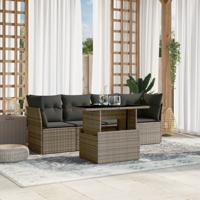 5-delige Loungeset met kussens poly rattan grijs - thumbnail