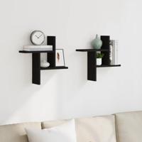 Wandschappen 2 st 38x12x38 cm bewerkt hout zwart - thumbnail