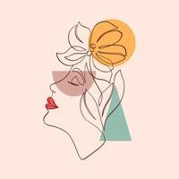 Poster - Line Art, Vrouw met Bloemen, Roze Premium Print - thumbnail