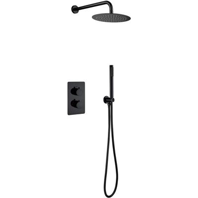 Inbouw Thermostatische Regendoucheset - Leoni - Regendouchekop 25 cm - Mat Zwart