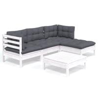5-delige Loungeset met kussens grenenhout wit - thumbnail