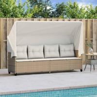 Ligbed met luifel en kussen poly rattanbeige - thumbnail