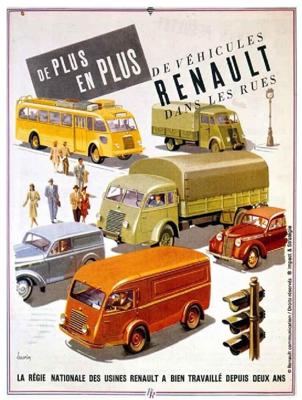 Wandplaat met verschillende modellen van Renault