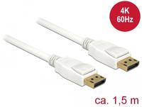 Delock 85509 DisplayPort-kabel DisplayPort Aansluitkabel DisplayPort-stekker 1.5 m Wit Vergulde steekcontacten, Verdraaid, Afgeschermd (drievoudig), 4K UHD - thumbnail