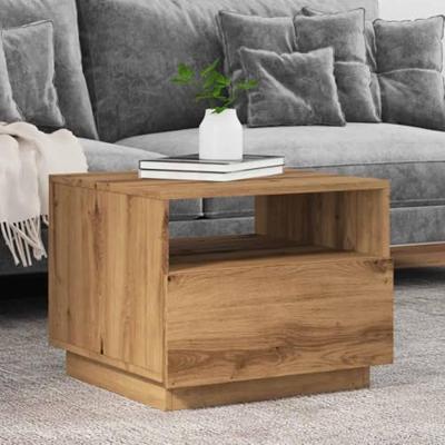 Salontafel met LED-verlichting 50x49x40 cm artisan eikenkleurig
