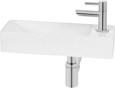 Saqu Wave fonteinset met chromen kraan rechts glanzend wit keramiek