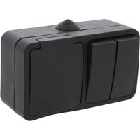 Q-LINK Spatwaterdicht Stopcontact met Dubbele Serieschakelaar IP54 Zwart - thumbnail