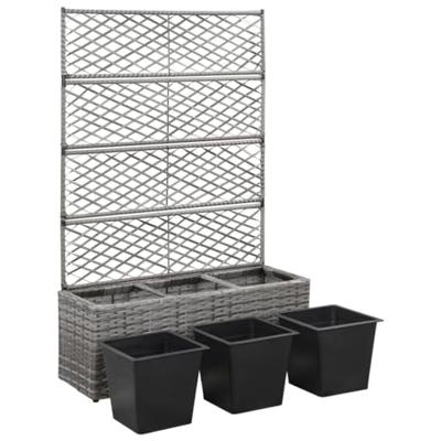 VidaXL Latwerkplantenbak verhoogd met potten 83x30x130 cm rattan grijs VidaXL Latwerkplantenbak verhoogd met potten 83x30x130 cm rattan grijs