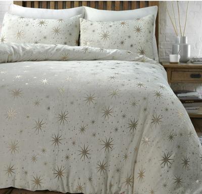 RoyalTextile - Glamour Stars Foil Dekbedovertrek Flanel - Crème - 240 x 220