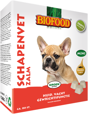 BIOFOOD SCHAPENVET MINI BONBONS ZALM 80 ST BIOFOOD SCHAPENVET MINI BONBONS ZALM 80 ST