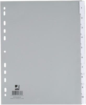 Q-CONNECT tabbladen, A4, PP, 11-gaatsperforatie, 10 tabs, grijs