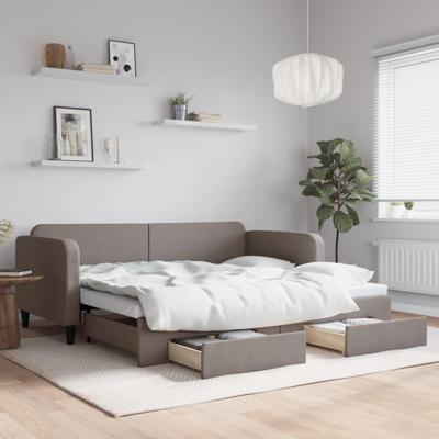 Slaapbank met onderschuifbed en lades 90x200 cm stof taupe