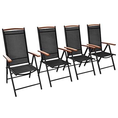 Tuinstoelen inklapbaar 4 st aluminium en textileen zwart - thumbnail