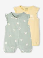 Set van 2 gebloemde combishort pyjama's voor baby's saliegroen - thumbnail
