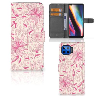 Motorola Moto G 5G Plus Hoesje Pink Flowers | Portemonnee hoesje Motorola Moto G 5G Plus Hoesje Pink Flowers | Portemonnee hoesje