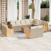 13-delige Loungeset met kussens poly rattan beige - thumbnail