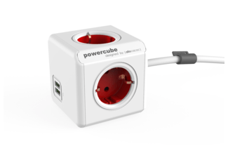 PowerCube Extended USB stekkerblok rood 4 stopcontacten 1.5M