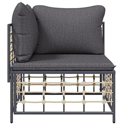 Tuinhoekbank met donkergrijze kussen poly rattan - thumbnail