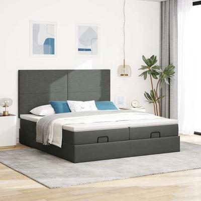 Ottoman bed met matrassen en LED's 180x200cm stof donkergrijs