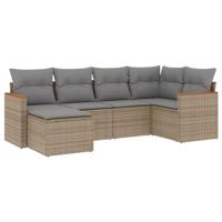 6-delige Loungeset met kussens poly rattan gemengd beige - thumbnail