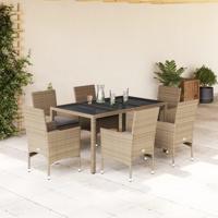 7-delige Tuinset met kussens poly rattan en glas beige - thumbnail