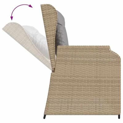 Tuinbankje verstelbaar met kussens poly rattan beige