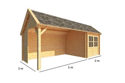 Blokhut, tuinhuisje met overkapping Michelle-Vayen 800 cm bij 300 cm diep kapschuurdak Warentuin Collection - Warentuin collection