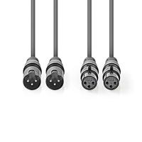 Gebalanceerde XLR-Audiokabel | 2x XLR 3-pins male - 2x XLR 3-pins female | 3,0 m | Grijs - thumbnail