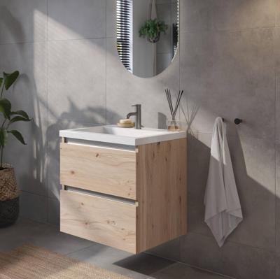 Saqu Gaia badmeubel incl. glans witte wastafel 60x52x64cm naturel eiken - aluminium greeplijst