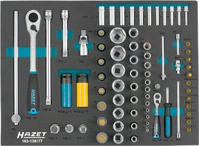 HAZET Dopsleutelset | 1/2 inch (12,5 mm) vierkant hol, 1/4 inch (6,3 mm) vierkant hol | Buiten-zeskant-tractieprofiel, Binnen-zeskant-profiel,