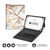 SUBBLIM Beschermhoes voor tablet 11 inch, met bluetooth-toetsenbord, Spaans toetsenbord, elastiek, oplaadpoort, ultra dun, keytab Pro marmer, wit - thumbnail