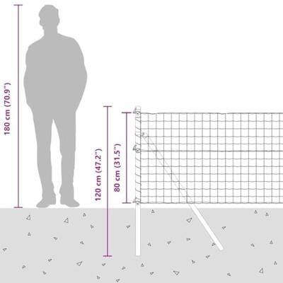 VidaXL Hek met paal grijs 0,8 x 25 m staal en pvc
