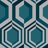 Dutch Wallcoverings Behang Galactik Retro Petrol/Grijs J407-11 - thumbnail