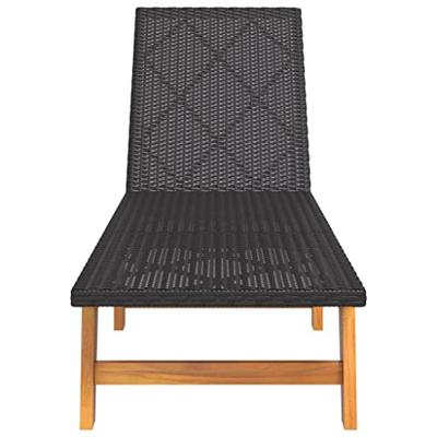 Ligbedden 2 st poly rattan en massief acaciahout zwart en bruin - thumbnail