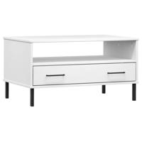 Salontafel met metalen poten OSLO 85x50x45 cm masssief hout wit - thumbnail