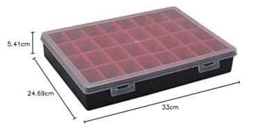 Opbergbox Tayg met 32 uitneembare bakjes zwart 330x247x54mm transparante deksel met afsluitclips