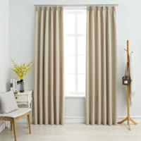 Gordijnen verduisterend met haken 2 st 140x245 cm beige - thumbnail