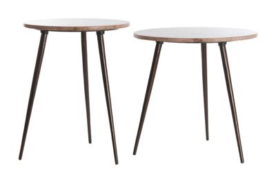 Light & Living Ronde Bijzettafel 'Zeca' Travertin, Set van 2 stuks, kleur Rood