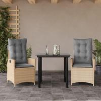 3-delige Tuinset met kussens poly rattan beige - thumbnail