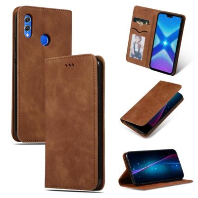 Retro huid voelen Business magnetische horizontale Flip lederen case voor Huawei Honor 8X (bruin)