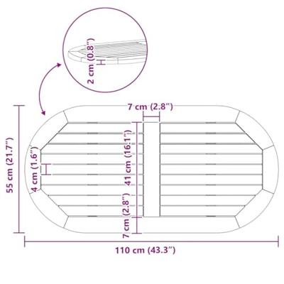 Tafelblad Bruin 110 x 55 x 2 cm Massief acaciahout