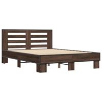 Bedframe bewerkt hout metaal bruin eikenkleur 140x200 cm - thumbnail