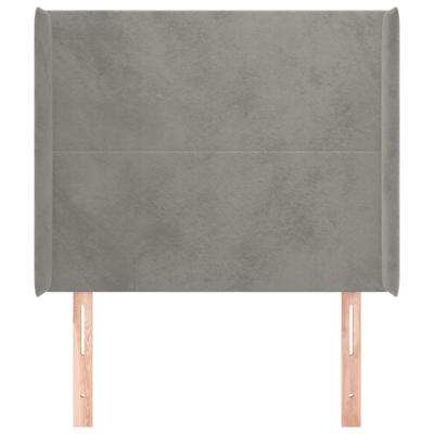 Hoofdbord met randen 203x16x118/128 cm fluweel lichtgrijs - thumbnail